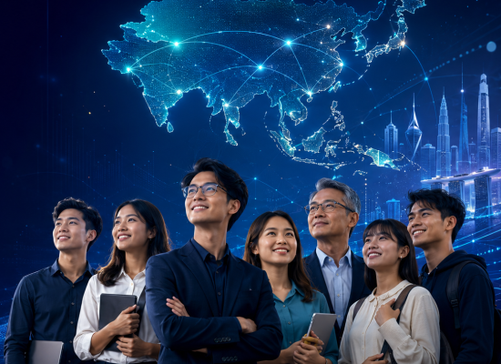 A group of young adults with Mentors - Asia Map